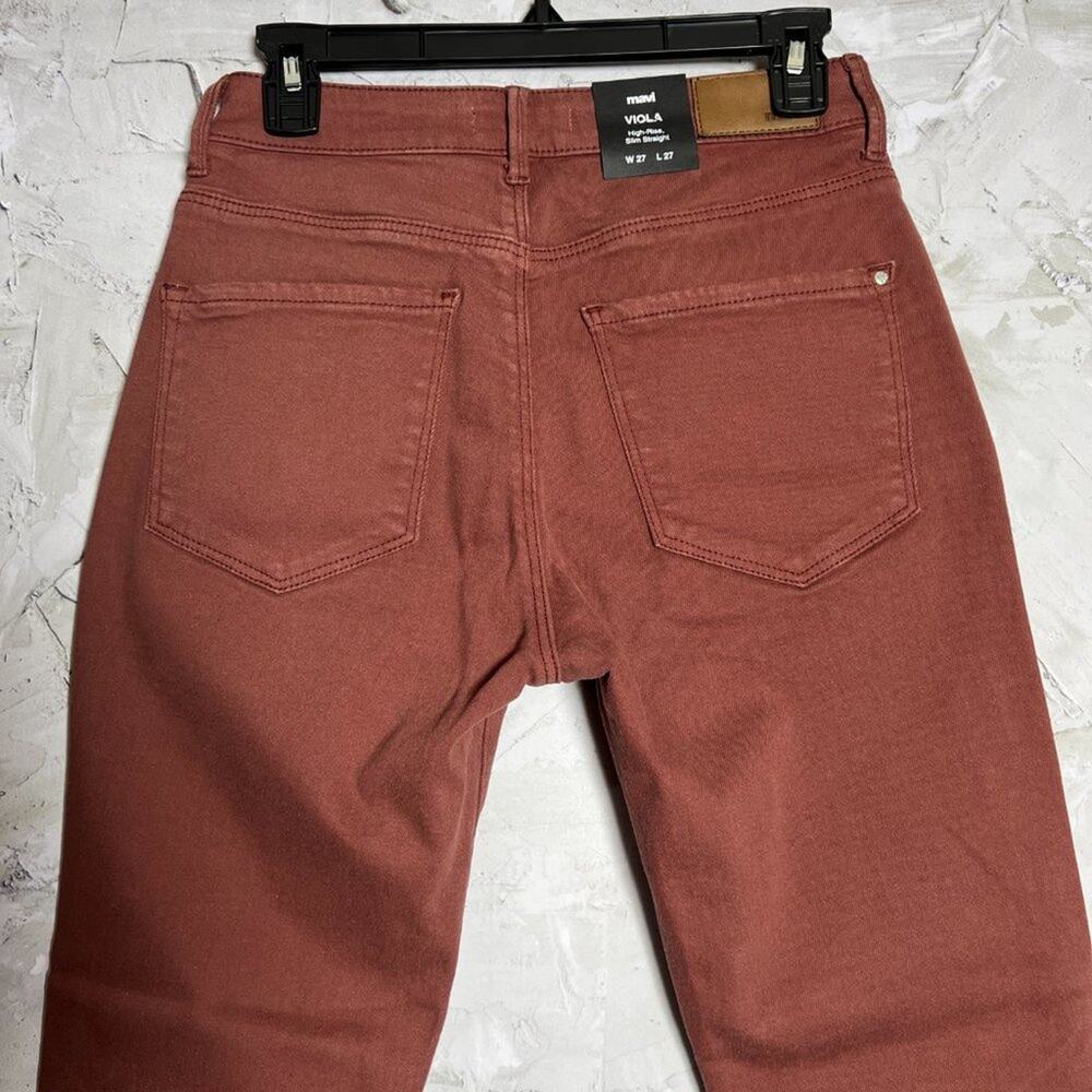 Mavi Viola High Rise Slim Straight Jeans SIZE 27x27 Burgundy Raw Hem Denim - Picture 7 of 9